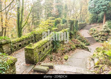 Der untere Eingang zum Beaumont Park, Park Road, Huddersfield, West Yorkshire, England, Großbritannien Stockfoto