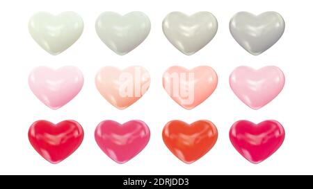 Set von realistischen Keramik Herzen für Valentinstag isoliert auf weißem Hintergrund. Romantisches Symbol der Liebe mit glänzenden Herzform. Vektorgrafik Stock Vektor