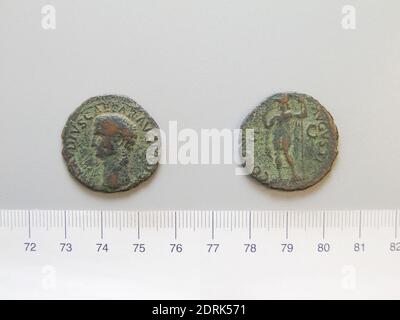 Herrscher: Claudius, Kaiser von Rom, 10 v. Chr.–n. Chr. 54, regiert A.D. 41–54, Münze des Claudius, Kaiser von Rom von Unbekannt, nach A.D. 42 (?), Basis, 7.75 g, 12:00, 26.5 mm, hergestellt im römischen Reich, römisch, 1. Jahrhundert A.D., Numismatik Stockfoto