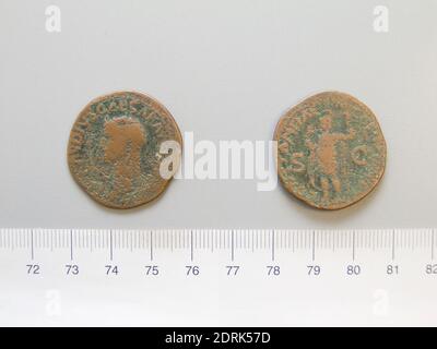 Herrscher: Claudius, Kaiser von Rom, 10 v. Chr.–n. Chr. 54, regiert A.D. 41–54, Münze des Claudius, Kaiser von Rom von Unbekannt, nach A.D. 42 (?), Basis, 9.77 g, 6:00, 29.5 mm, hergestellt im römischen Reich, römisch, 1. Jahrhundert A.D., Numismatik Stockfoto
