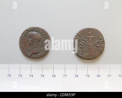 Herrscher: Claudius, Kaiser von Rom, 10 v. Chr.–n. Chr. 54, regiert A.D. 41–54, Münze des Claudius, Kaiser von Rom von Unbekannt, nach A.D. 42 (?), Basis, 10.07 g, 6:00, 28.5 mm, hergestellt im römischen Reich, römisch, 1. Jahrhundert A.D., Numismatik Stockfoto