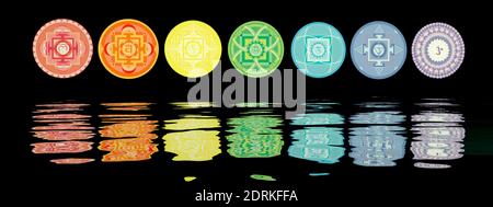 Sieben Chakra Symbole Linie - 3D Rendering Stockfoto