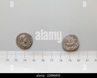 Herrscher: Hadrian, Kaiser von Rom, 76–138 n. Chr., regiert 117–38, Münzstätte: Rom, Denar von Hadrian, Kaiser von Rom, 119–22, Silber, 2.94 g, 6:00, 19 mm, Made in Rome, Italy, Roman, 2. Jahrhundert, Numismatik Stockfoto