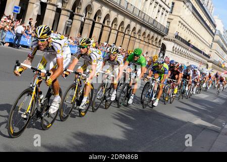 Tour de France 2009 Paris: Lance Armstrong auf Damien Hirst, Alberto Contador, Mark Cavendish, Thor Hushovd, Mark Renshaw Stockfoto