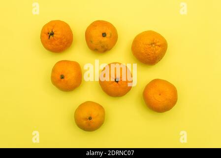 Mandarin auf farbigem Hintergrund. Frisches Obst zu weihnachten. Zitrusmangerinen Stockfoto