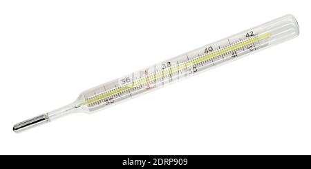 Medizinisches Quecksilberthermometer isoliert auf weißem Hintergrund Stockfoto