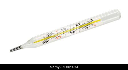 Medizinisches Quecksilberthermometer isoliert auf weißem Hintergrund Stockfoto