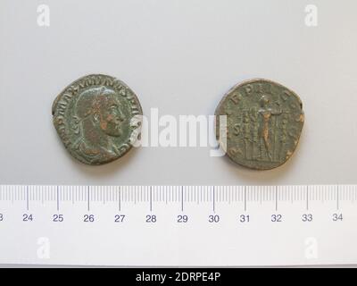 Herrscher: Maximinus I., Kaiser von Rom, ca. 173–238 n. Chr., regiert 235–38, Münzstätte: Rom, Sestertius von Maximinus I., Kaiser von Rom von Rom, 236 n. Chr., Orichalcum, 18.90 g, 12:00, 28.2 mm, Made in Rome, Italy, Roman, 3. Jahrhundert n. Chr., Numismatik Stockfoto