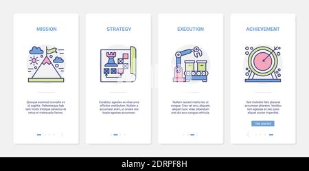 Leitbild, Vektordarstellung „Geschäftserfolg“. UX, UI Onboarding mobile App Seite Bildschirm mit Linie Führung Karriere und Management-Strategie Symbole, Zielfokus Marketing Stock Vektor
