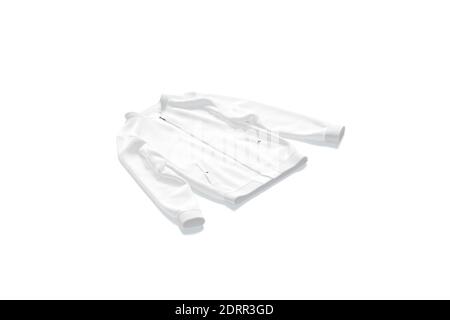 Blank weiße Bomberjacke Mock up liegend, isoliert, 3d-Rendering. Leere Seide oder Textil-Outwear mit Pocket Mockup, Seitenansicht. Durchsichtiger Stecker, windb Stockfoto