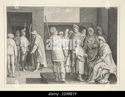 Künstler: Nicolaes de Bruyn, Flämisch, 1571–1656, Verlag: Hugo Allard, Niederländisch, 1627–1684, der zweite Traum Josephs, Gravur, Bogen: 17.5 × 25.3 cm (6 7/8 × 9 15/16 in.), Made in Flandern, Flämisch, 16.–17. Jahrhundert, Arbeiten auf Papier - Drucke Stockfoto