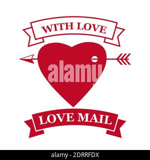 Love Mail Icon Happy Valentine day Herz Pfeil mit Liebe durchbohrt. Symbol für E-Mail-Design-Vektor isoliert Stock Vektor