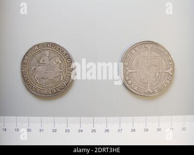 Herrscher: Edward VI., König von England, Brite, 1537–1553, regliert 1547–53, Münzstätte: London, 1 Krone von Edward VI, König von England aus London, Silber, 30.89 g, 1:00, 41.80 mm, hergestellt in London, England, Britisch, 16. Jahrhundert, Numismatik Stockfoto