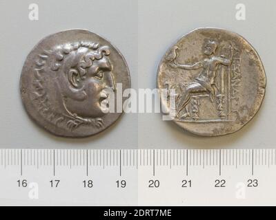 Münzstätte: Alabanda, Honorand: Alexander der große, König von Mazedonien, 356–323 v. Chr., regiert 336–23 v. Chr., Tetradrachm von Alabanda, 188–173 v. Chr., Silber, 16.24 g, 11:00, 26.8 mm, Made in Alabanda, Griechisch, 2. Jahrhundert v. Chr., Numismatik Stockfoto