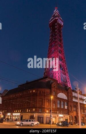 Blackpool Tower beleuchtet in der Illuminations Periode. Stockfoto