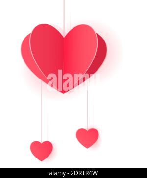 Hängende Origami Herzen für Design und Dekor Stock Vektor