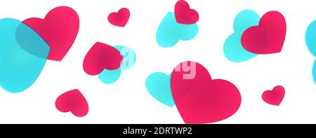 Nahtloses Herz Webbanner. Dekorative Rahmenlinie mit verstreuten Herzen Stock Vektor