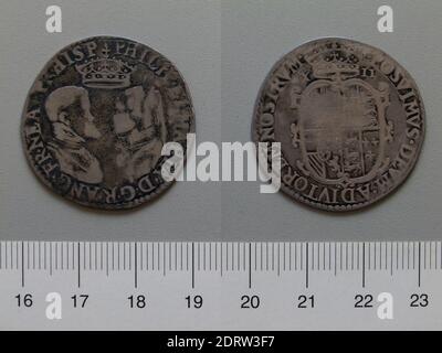 Herrscher: Maria I., Königin von England, 1516–1558, Herrscher: Philipp II., König von Spanien, Spanisch, 1527–1598, regiert 1556–98, Münzstätte: London, 1 Schilling Mariens I., Königin von England 1553 1558; Philipp II., König von Spanien aus London, Silber, 2.40 g, 8:00, 24 mm, hergestellt in London, England, Britisch, 16. Jahrhundert, Numismatik Stockfoto