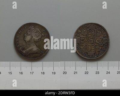 Herrscher: Anne, Königin von Großbritannien, Britisch, 1665–1714, Münzstätte: Edinburgh Mint, Halbkrone von Anne, Königin von Großbritannien von Edinburgh Mint, Silber, 14.90 g, 6:00, 34.0 mm, hergestellt in Edinburgh, Schottland, Britisch, 18. Jahrhundert, Numismatik Stockfoto