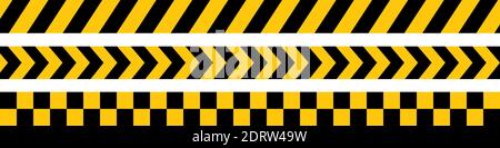 Gelbe und schwarze Warnbänder. Das Set ist auf weißem Hintergrund isoliert. Vektorgrafik Stock Vektor