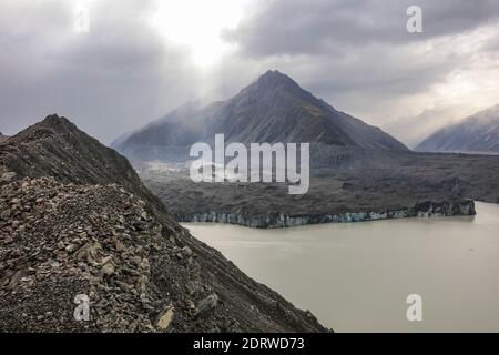 Das Tasman Valley, ein Beispiel eines vergletscherten Tals in den südlichen Alpen, Südinsel, Neuseeland. Stockfoto