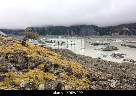 Das Tasman Valley, ein Beispiel eines vergletscherten Tals in den südlichen Alpen, Südinsel, Neuseeland. Stockfoto