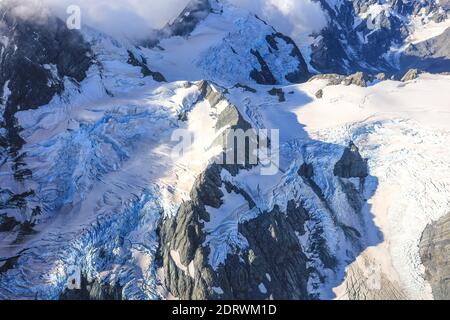 Luftaufnahmen von der Mout Cook Range in South Island, Neuseeland. Auch bekannt als die Southern Alps. Stockfoto