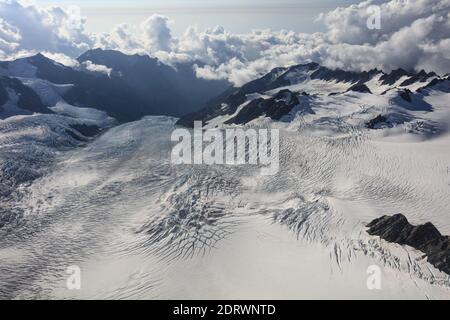 Luftaufnahmen von der Mout Cook Range in South Island, Neuseeland. Auch bekannt als die Southern Alps. Stockfoto