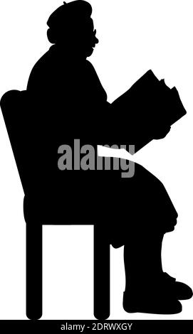 Silhouette ältere Frau Oma Buch lesen. Symbol für die Abbildung Stock Vektor