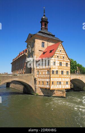 Das Alte Rathaus in der Regnitz, Bamberg, Oberfranken, Bayern, Deutschland / das Alte Rathaus in der Regnitz, Bamberg, Oberfranken, Bayern, Stockfoto