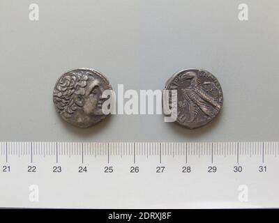 Herrscher: Ptolemäus XIII Theos Philopator, Altmazedonisch, 51–47 v. Chr. Münzstätte: Alexandria, Tetradrachm von Ptolemäus XIII Theos Philopator aus Alexandria, 51–47 v. Chr., Silber, 14.16 g, 12:00, 23.3 mm, hergestellt in Alexandria, Ägypten, Griechisch, 1. Jahrhundert v. Chr., Numismatik Stockfoto