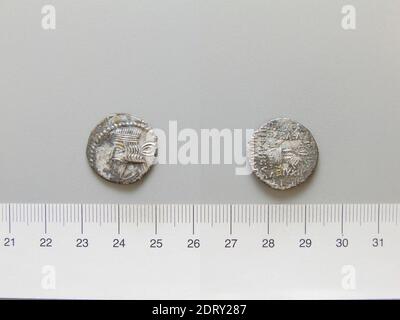 Herrscher: Pakoros II., 78 - 105, Prägeanstalt: Ecbatana, 1 Drachme von Pakoros II. Aus Ecbatana, 78–105, Silber, 3.32 g, 12:00, 19.3 mm, hergestellt in Ecbatana, Media, Parthian, 1. Jahrhundert–2. Jahrhundert n. Chr., Numismatik Stockfoto