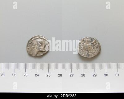 Herrscher: Pakoros II., 78 - 105, Prägeanstalt: Ecbatana, 1 Drachme von Pakoros II. Aus Ecbatana, 78–105, Silber, 5.01 g, 12:00, 19.9 mm, hergestellt in Ecbatana, Media, Parthian, 1. Jahrhundert–2. Jahrhundert n. Chr., Numismatik Stockfoto