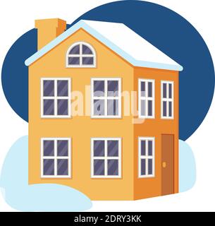 Cartoon bunten Winter Stadthaus. Warmes Haus für moderne Familie. Vektordarstellung für Symbol, Website-Etikett oder Geschenkkarte Stock Vektor