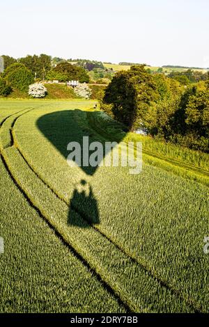 Ballon niedrig fliegen über Ernte, Bristol, Großbritannien Stockfoto