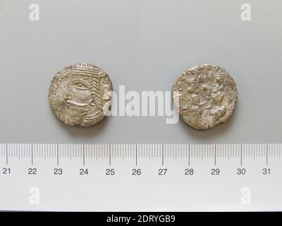 Herrscher: Vologases VMint: Seleucia ad Tigrim, Tetradrachm von Vologases V von Seleucia ad Tigrim, A.D. 210–11, Silber, 9.01 g, 12:00, 25.4 mm, hergestellt in Seleucia ad Tigrim, Mesopotamien, Parthian, 3. Jahrhundert A.D., Numismatik Stockfoto