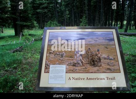 Interpretationsboard, Oregon Trail Interpretive Park bei Blue Mountain Crossing, Wallowa-Whitman National Forest, Oregon Stockfoto