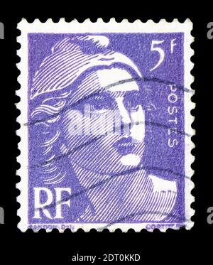MOSKAU, RUSSLAND - 23. FEBRUAR 2019: Eine Briefmarke, gedruckt in zeigt Marianne Typ Gandon, Serie, um 1947 Stockfoto