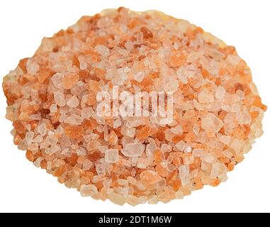 Grobes Meersalz auf weißem Hintergrund isolieren Stockfoto