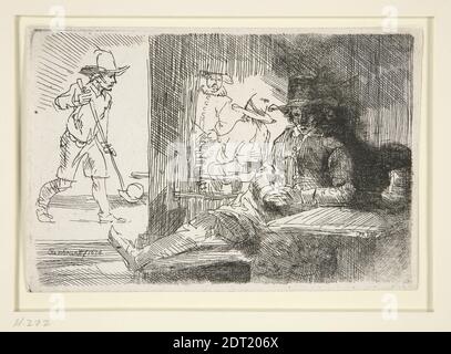 Radierer: Unbekannt, nach: Rembrandt (Rembrandt van Rijn), Niederländisch, 1606–1669, der Golfspieler, Radierung, Blatt: 9.7 × 14.4 cm (3 13/16 × 5 11/16 Zoll), hergestellt in den Niederlanden, Niederländisch, 17. Jahrhundert, Arbeiten auf Papier - Drucke Stockfoto