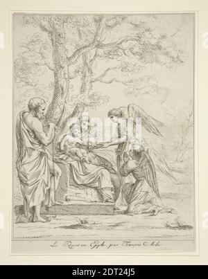 Nachher: Pier Francesco Mola, italienisch, 1612-1666, Rest on the Flight into Egypt, Radierung, Blatt: 24.5 × 19.7 cm (9 5/8 × 7 3/4 in.), italienisch, 17. Jahrhundert, Arbeiten auf Papier - Drucke Stockfoto