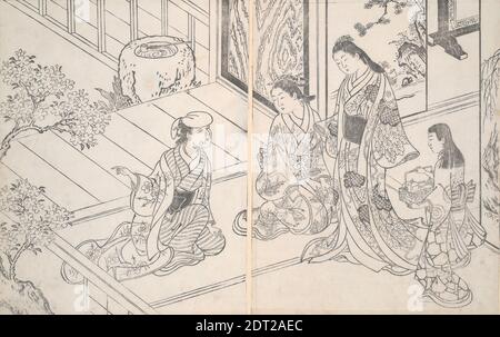 Künstler: Nishikawa Sukenobu, japanisch, 1671–1751, A Domestic Scene, 17.–18. Jahrhundert, Holzschnitt, Sumi-e, Blatt: 8 1/4 × 12 7/8 in. (21 × 32.7 cm), Japan, Japanisch, Edo-Zeit (1615–1868), Arbeiten auf Papier - Drucke Stockfoto