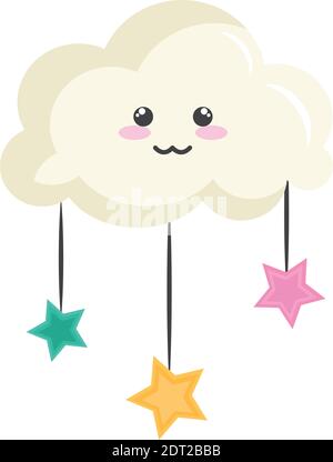 Wolke mit Sternen hängen kawaii Charakter Stock Vektor