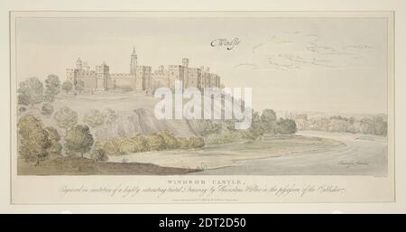 Künstler: Pach Sawyer, Britisch, Windsor Castle, Farbradierung. Montiert mit 1959.38.128 (Hollar), Platemark: 14.7 × 29 cm (5 13/16 × 11 7/16 in.), hergestellt in Großbritannien, Großbritannien, 19. Jahrhundert, Werke auf Papier - Drucke Stockfoto