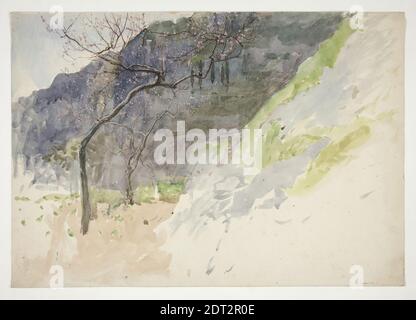 Künstler: Edwin Austin Abbey, amerikanisch, 1852–1911, M.A., 1897, Berglandschaft mit angehenden Bäumen, Aquarell, Feder und Tinte, Schwergewebe, 35.2 × 50.5 cm (13 7/8 × 19 7/8 in.), Made in United States, amerikanisch, 19. Jahrhundert, Arbeiten auf Papier - Zeichnungen und Aquarelle Stockfoto