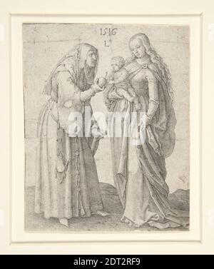 Künstler: Lucas van Leyden, Niederlandisch, 1494–1533, die Jungfrau mit Kind und St. Anne, Gravur, Bild: 11 × 8.9 cm (4 5/16 × 3 1/2 in.), in den Niederlanden hergestellt, Niederlandisch, 16. Jahrhundert, Arbeiten auf Papier - Drucke Stockfoto