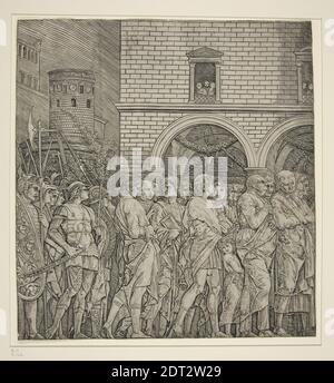 Nach: Andrea Mantegna, Italiener, ca. 1431–1506, Triumph des Kaisers: Die Senatoren, Gravur, Blatt: 28.6 × 26.7 cm (11 1/4 × 10 1/2 Zoll), Italienisch, 15. Jahrhundert, Arbeiten auf Papier - Drucke Stockfoto