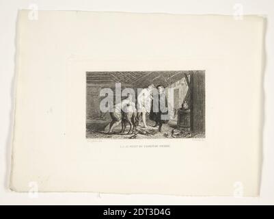 Künstler: Gustave-Marie Greux, französisch, 1838–1919, La Jument du compere Pierre, Radierung, Plattenmark: 9 × 13.5 cm (3 9/16 × 5 5/16 in.), Made in France, französisch, 19. Jahrhundert, Arbeiten auf Papier - Drucke Stockfoto
