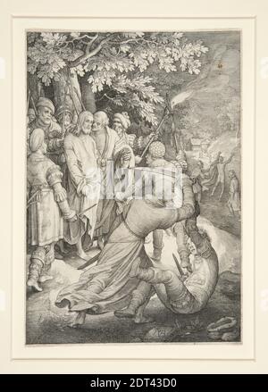 Künstler: Nicolaes de Bruyn, Flämisch, 1571–1656, nach: Hendrick Goltzius, Niederländisch, 1558–1617, der Verrat (Passionsreihe), Gravieren, 19.5 × 13.5 cm (7 11/16 × 5 5/16 in.), Made in Flandern, Flämisch, 16.–17. Jahrhundert, Arbeiten auf Papier - Drucke Stockfoto