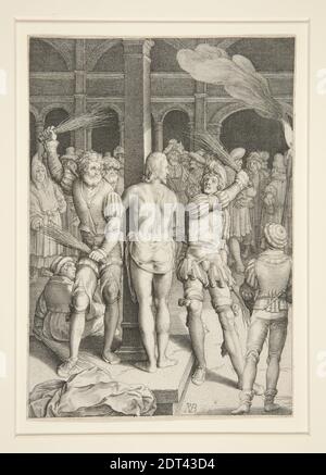 Künstler: Nicolaes de Bruyn, Flämisch, 1571–1656, nach: Hendrick Goltzius, Niederländisch, 1558–1617, die Flagellation (Passionsserie), Gravur, 19.6 × 13.7 cm (7 11/16 × 5 3/8 in.), Made in Flandern, Flämisch, 16.–17. Jahrhundert, Arbeiten auf Papier - Drucke Stockfoto